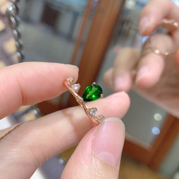 Simple 925 silver crown ring natural diopside ring with certificate 5mm*7mm 0.7ct real Russian diopside silver jewelry