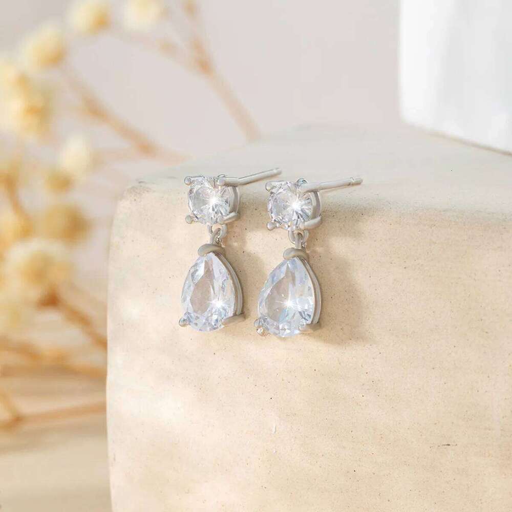 ZAKOL Luxury Transparent Zircon Water Drop Dangle Earrings for Women Shinny CZ Bridal Wedding Jewelry