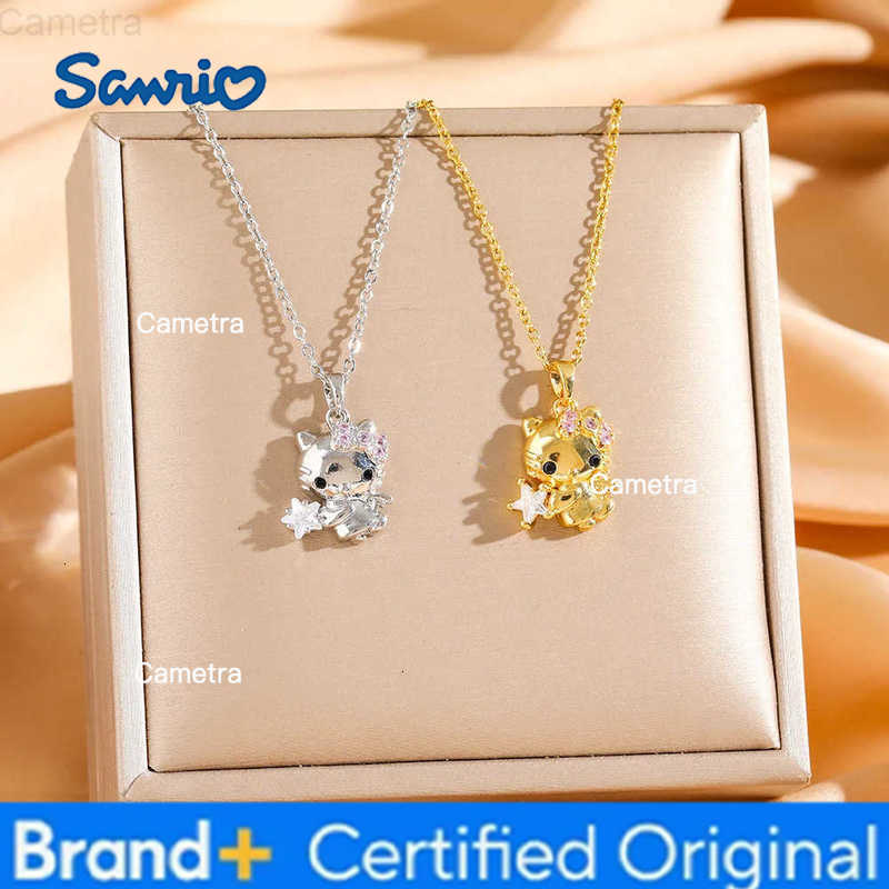 Sanrio Cute Hello Kitty Angle with Zircon Star Pendant Necklaces for Women Girls Gold Silver Color Stainless Steel Chain Jewelry H2512291