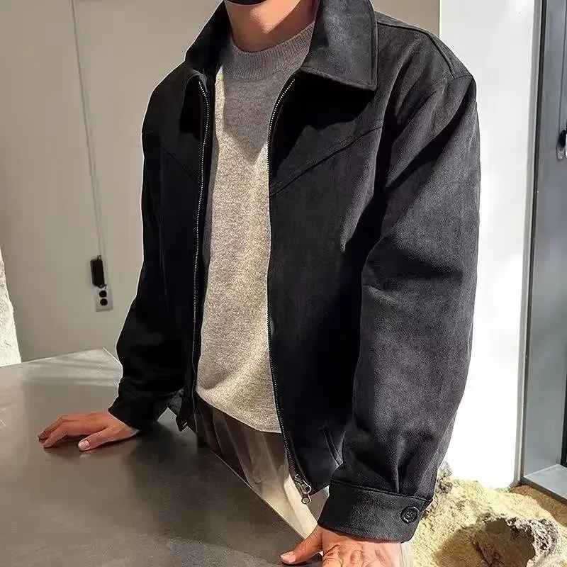 Versatile Vintage American Style Chamois Leather Jacket For Men Brown Coffee Maillard Matching Cropped Lapel Autumn Winter Seaso 251226