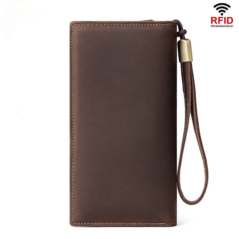 Full Grain Leather Wallet For Men Long Clutch With Cell Phone Pocket Multifunctional RFID Credit Card Holder Handbags JINXIANGGUO
