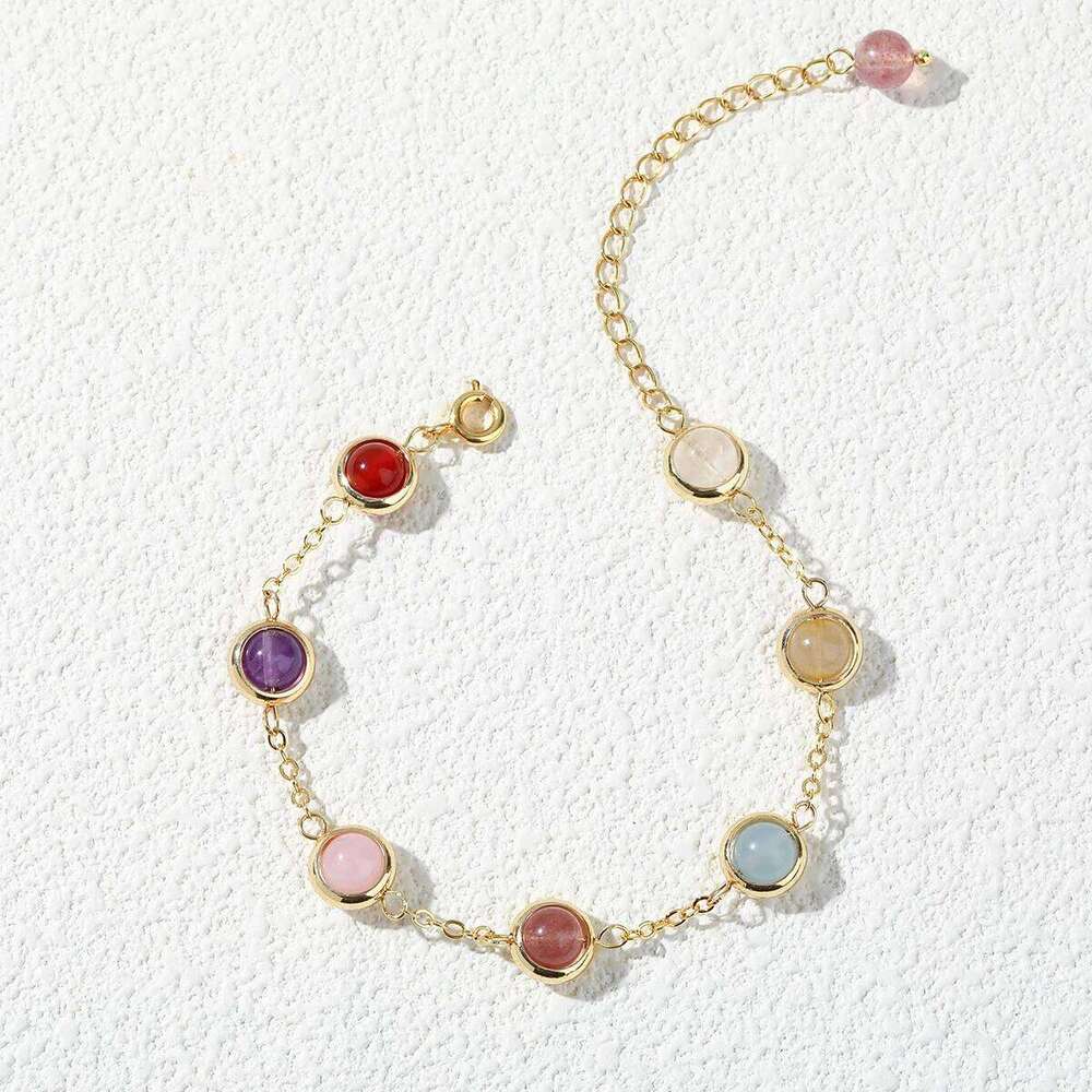 JD Natural Stone Colorful Crystal Lucky Bead Chain Bracelets Women Fashion Simple Adjustable Stainless Steel Healing Jewelry 25H1229