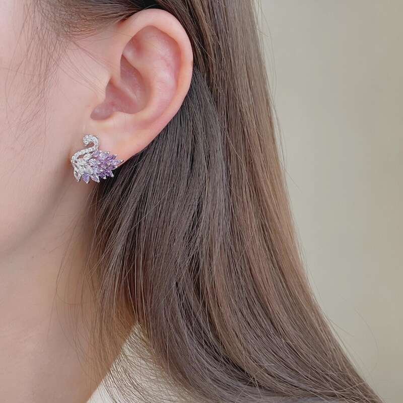 Monet Garden Gradient Light Purple Swan 2026 New Luxury Exquisite High-end Earrings Custom Jewelry