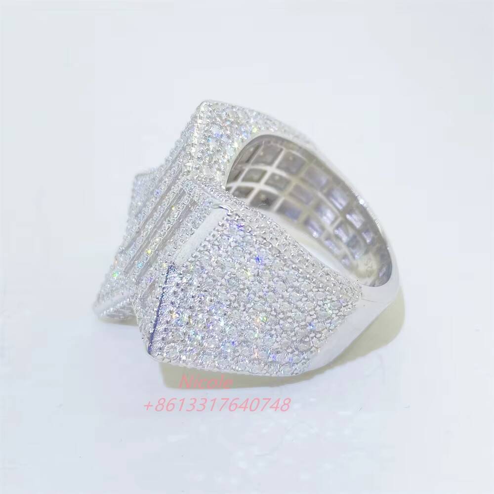 Ready to Ship Bling 925 Sterling Silver Star Shape baguette Diamond Moissanite Ring Hip Hop Iced Out Mens Rings