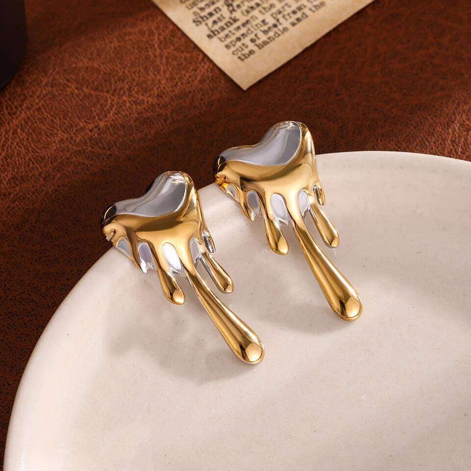 ZAKOL Trendy Waterproof Stainless Steel Heart Shape Melted Stud Earrings for Women French Fashion Everyday Jewelry Accessories