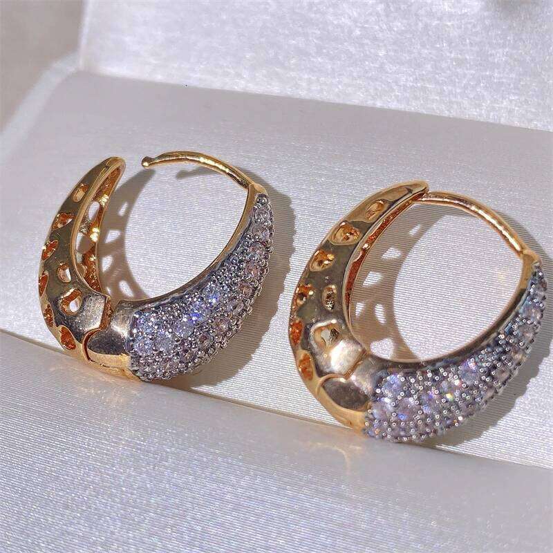 ZAKOL Hip Hop Fashion Gold Color Hoop Earrings for Girls Delicate Geometric Shiny Zirconia Party Jewelry Women's Accessories