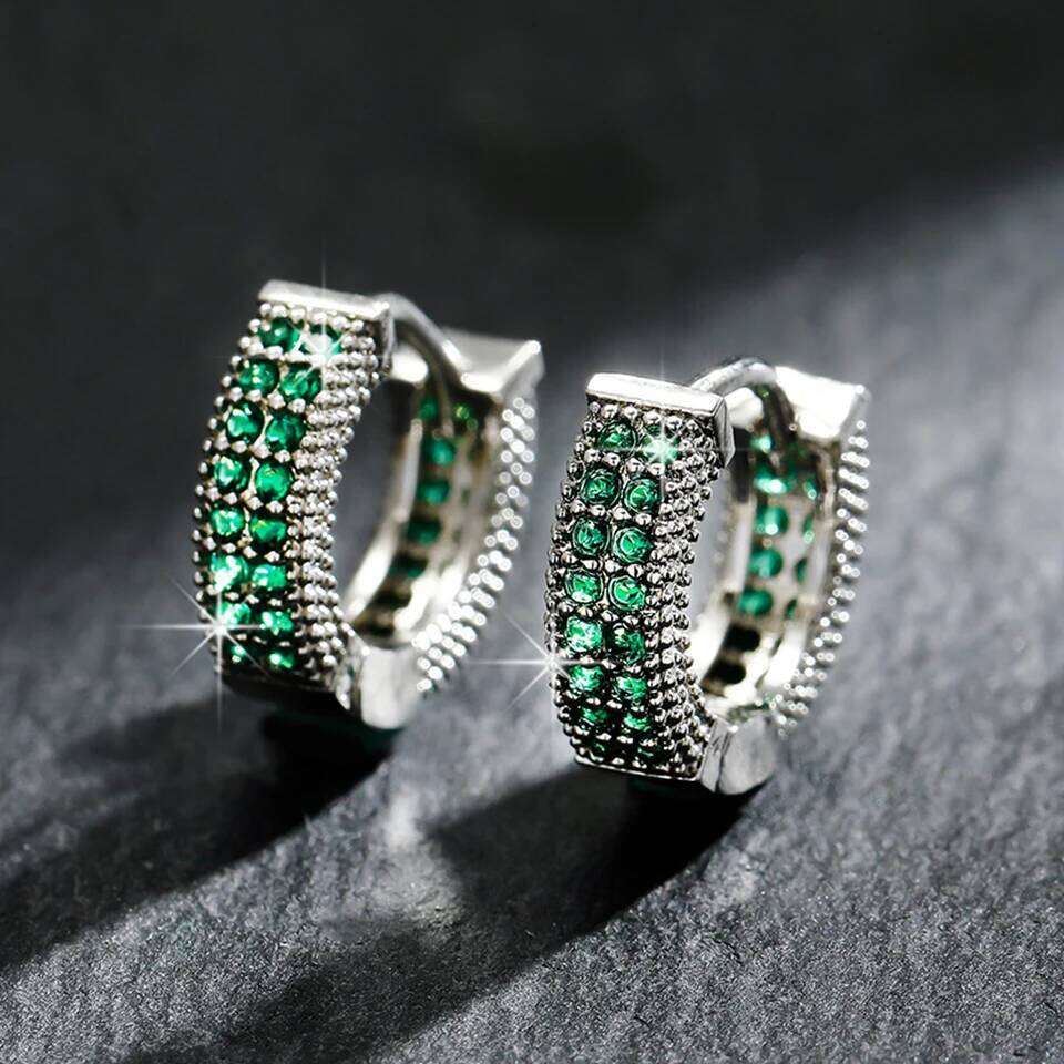 ZAKOL Hip Hop Fashion Green Cubic Zirconia Hoop Earrings For Women Men Circle Colorful Crystal CZ Party Jewelry Wholesale