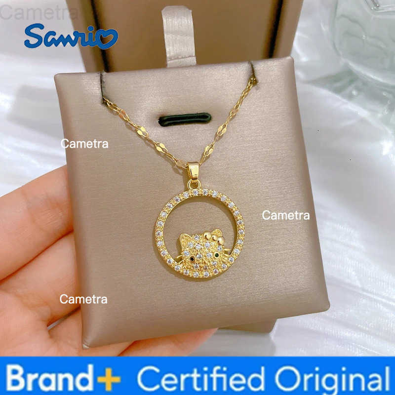 Sanrio Stainless Steel Chain Simple Cute Zircon Hello Kitty Circle Pendant Necklaces for Women Girls Fans Birthday Christmas Gifts H251229