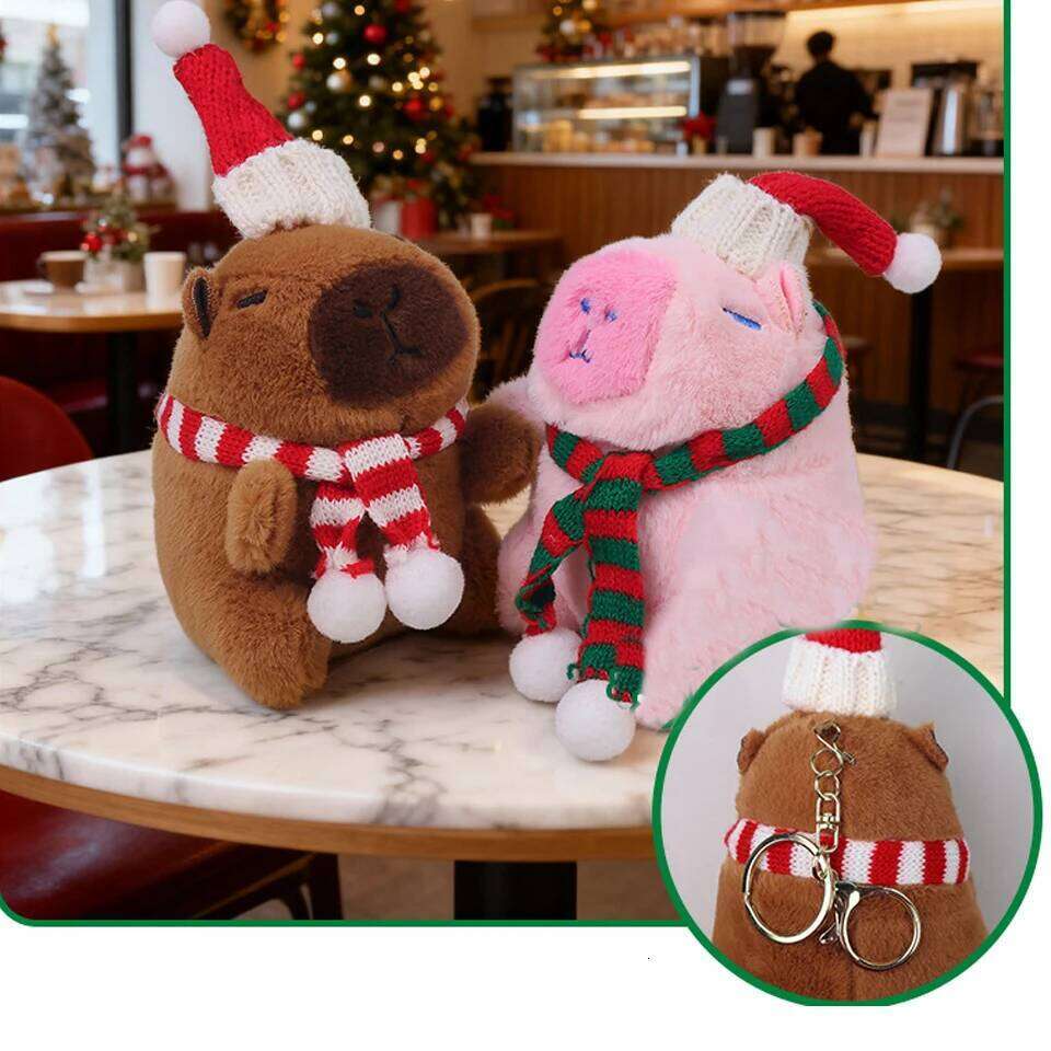 ZAKOL Cute Hat Capybara Pendant Plush Toy Doll Keychain Kapila Bag Hanging Ornaments Christmas New Year Gift