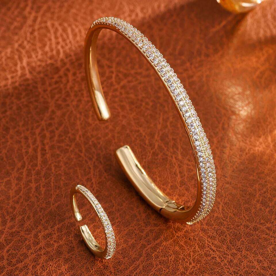 ZAKOL Buling Micro Zircon Inlaid Half Circle Open Ring And Bracelet Set Luxury Exquisite Versatile Bridal Wedding Party Jewelry