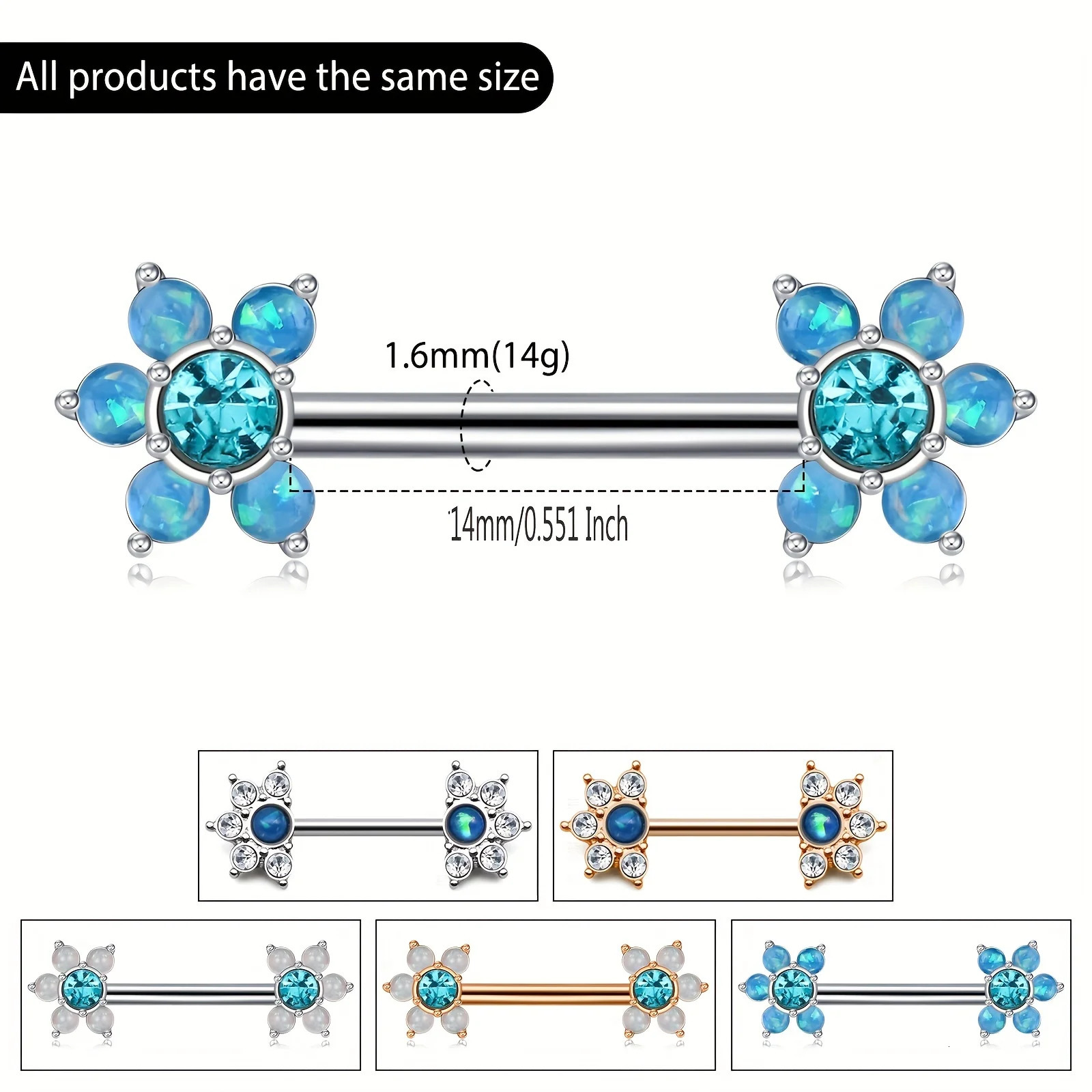 2pcs 14G Nipple Ring Set For Women Nipple Piercing Jewelry Stainless Steel Flower Barbell Nipple Ring Set 251224