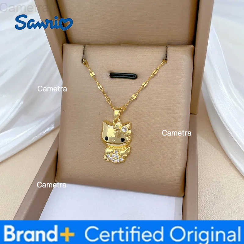 Sanrio Stainless Steel Chain Necklace Hello Kitty Angel with Zircon Pendant Necklaces for Women Girls Sweet Cute Jewelry Gifts H251229