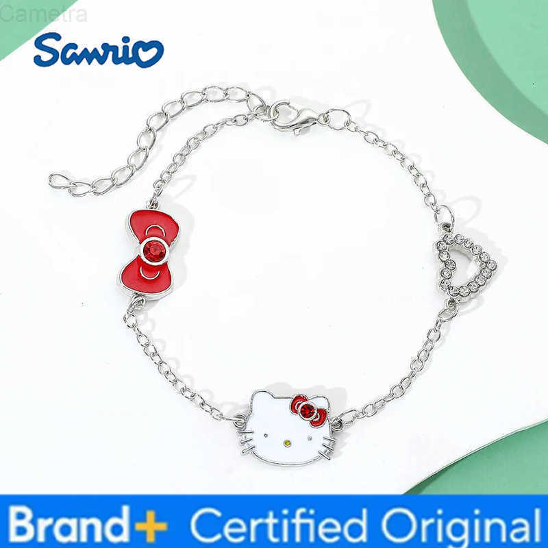 Sanrio Anime Bracelet Cartoon Figure Hello Kitty Head Heart Shape Rhinestones Metal Bracelet Bangle Kawaii Jewelry Accessories H251229