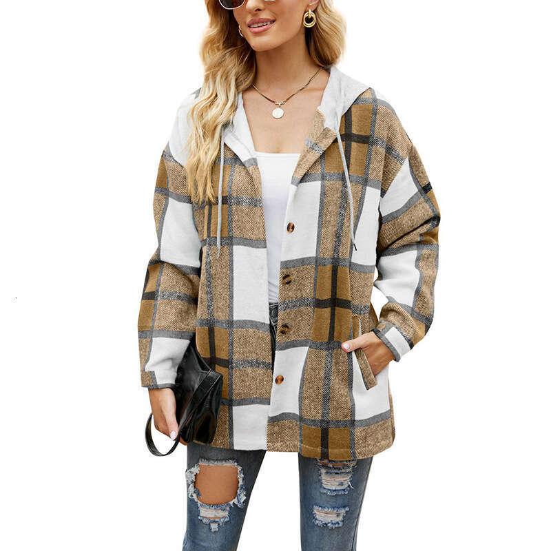 Fashion 2026 Clothing Autumn Winter New Cross-Border Women's Plaid Hooded Casual Loose Shirt Sweat-Shirt Femme Luxe