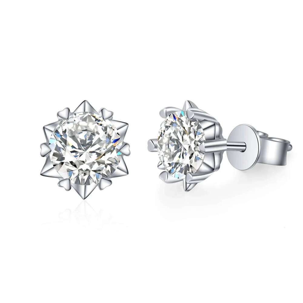 18K gold inlaid diamond women's PT950 platinum snowflake heart-shaped six claw moissanite jewelry earrings 771