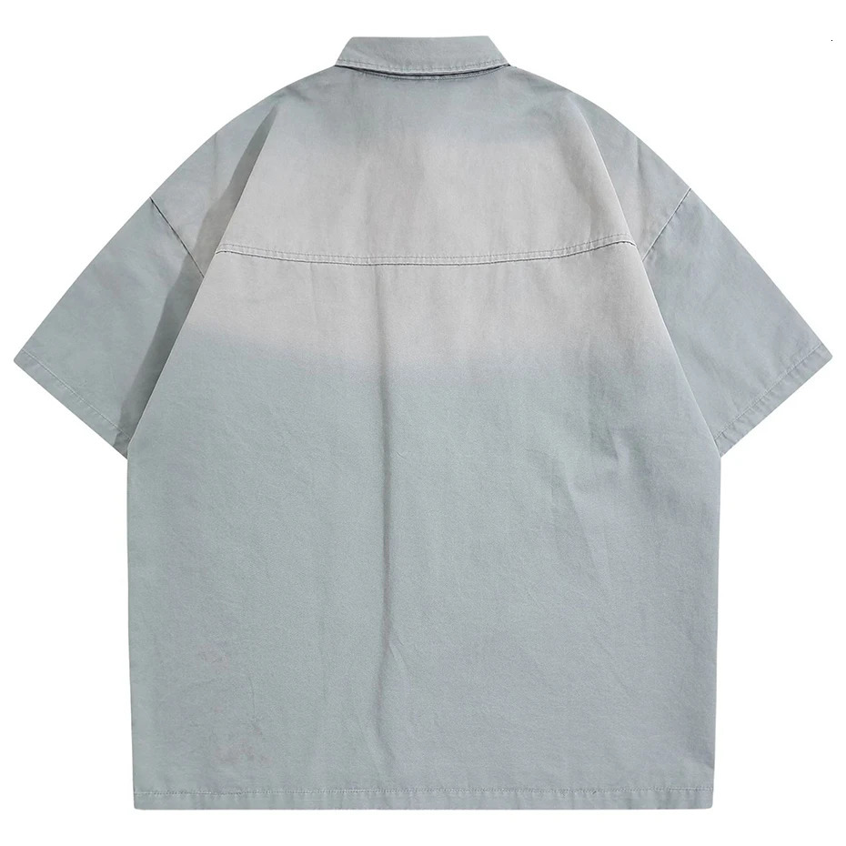 Vintage Shirts with Necktie Unisex Varsity Shirts Summer Loose Short Sleeve Button Up Blouse Hip Hop Oversized Y2K Shirts 251224