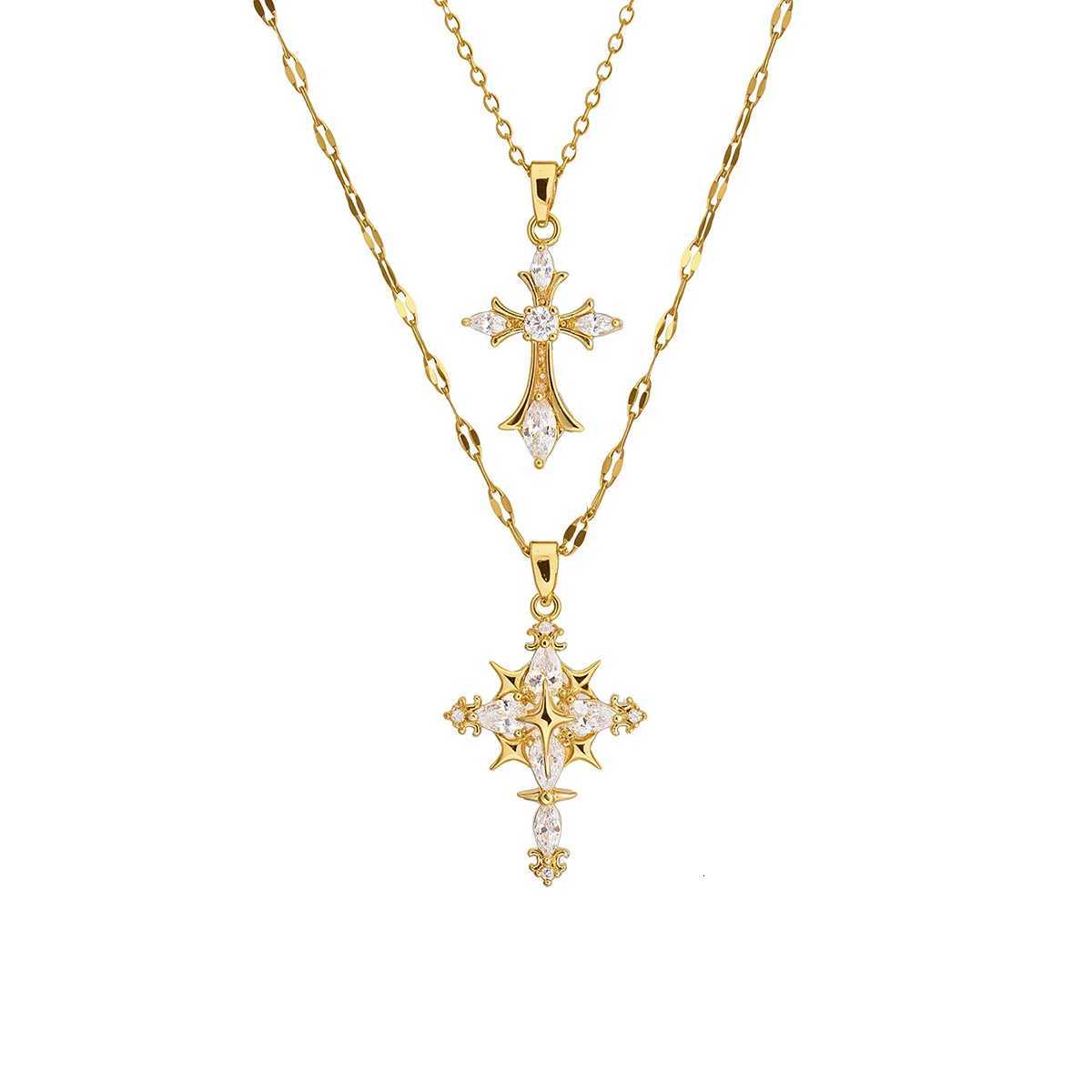 Womens Double-Layer Adjustable European And American Luxury Cross Necklace Pendant Stainless Steel High-End Jewelry Y251227