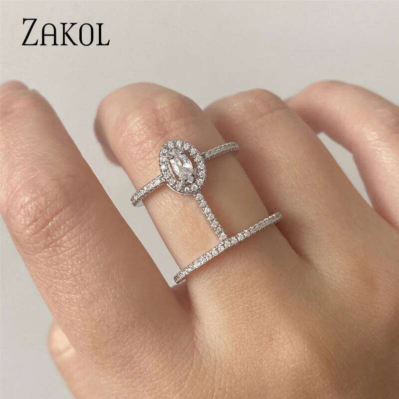 ZAKOL Fashion White Adjustable Ring Micro Pave Cubic Zirconia Open Rings For Women Party Jewelry