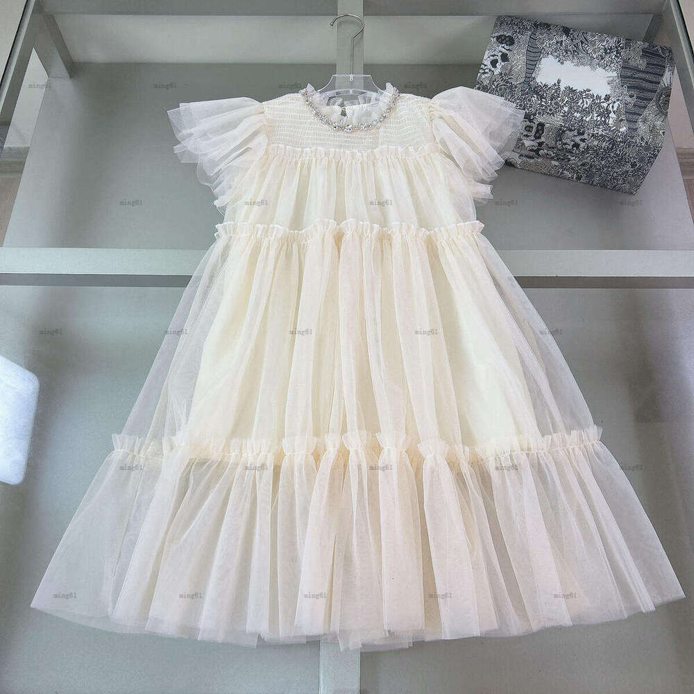 Brand girls dress Shiny rhinestone decoration Princess dress kids designer clothes Summer partydress Lace material baby skirt A001X01N012