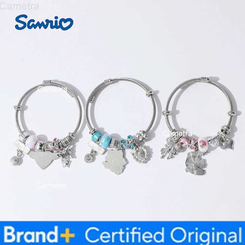 Sanrio Silver Hello Kitty Bead Bracelet Heart Charm Inspired Couple Jewelry for Women Girls Perfect for Halloween Accessories H251229