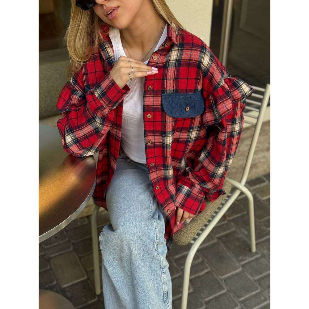 Fashion 2026 Retro Shirt Jacket For Spring And Autumn New Loose Versatile Outerwear Long Sleeve Plaid Women Sweat-Shirt Femme Luxe