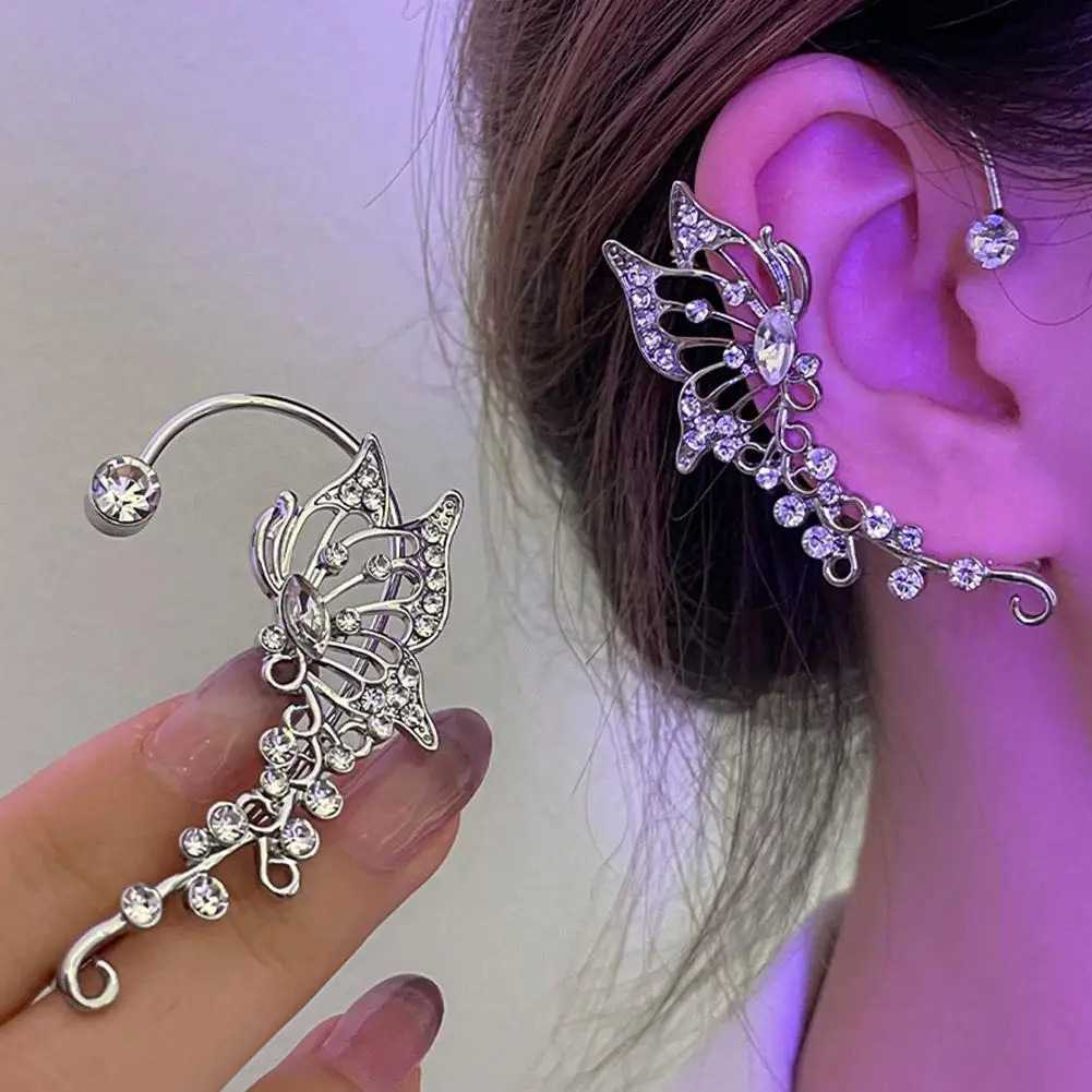 Butterfly Flower Cuff Earrings Non Pierced Tassel Ear Wrap Crawler Hook Earring Hanging Bone Clips 251219