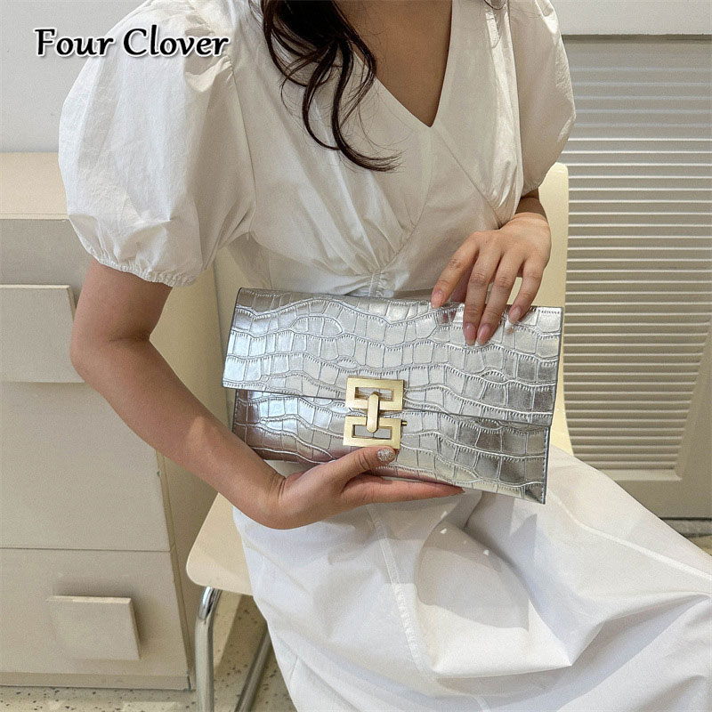 New leisure clutch with texture, small luxury shiny leather clutch, fashionable minimalist envelope bag for women, high-quality square handbag, dinner