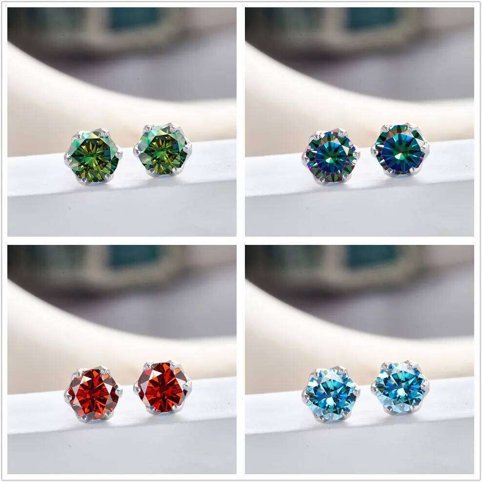 0.5/1/2 carat pink royalblue color women moissanite stub earring S925 Sterling silver female Wedding Ear Jewelry dating Gifts a4f