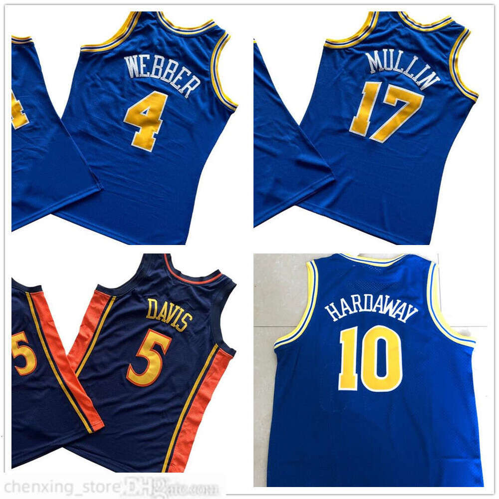 Retro Mesh Basketball Jerseys Chris Webber 4 Tim Hardaway 10 Baron Davis 5 Chris Mullin 17 Team Blue Vintage Sports Shirts Stitched Embroidery Men S-3XL