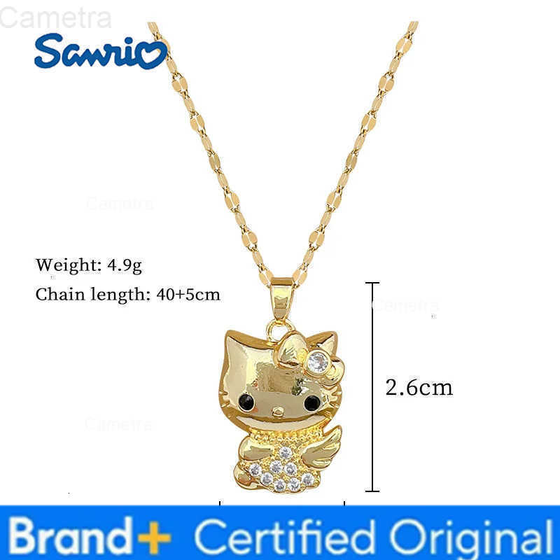 Sanrio Stainless Steel Chain Necklace Hello Kitty Angel with Zircon Pendant Necklaces for Women Girls Sweet Cute Jewelry Gifts H251229