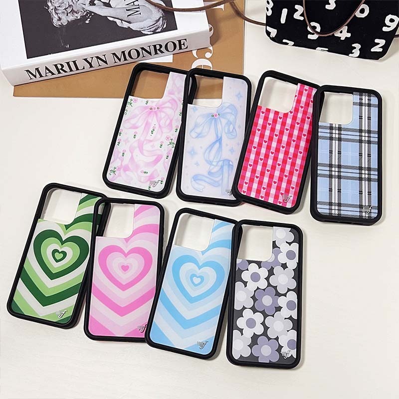 Trendy Brand Colorful Big Heart Striped Small Flower Case for Apple 16 Pro Max iPhone 14/15