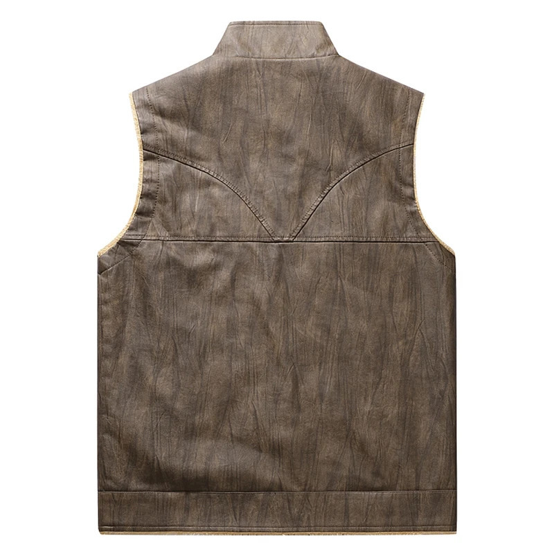 Mens Leather Vest Fleece Lined Warm Winter Motorcycle Jacket Casual Biker Jackets with Zipper Pocket Outwear Coat 251225