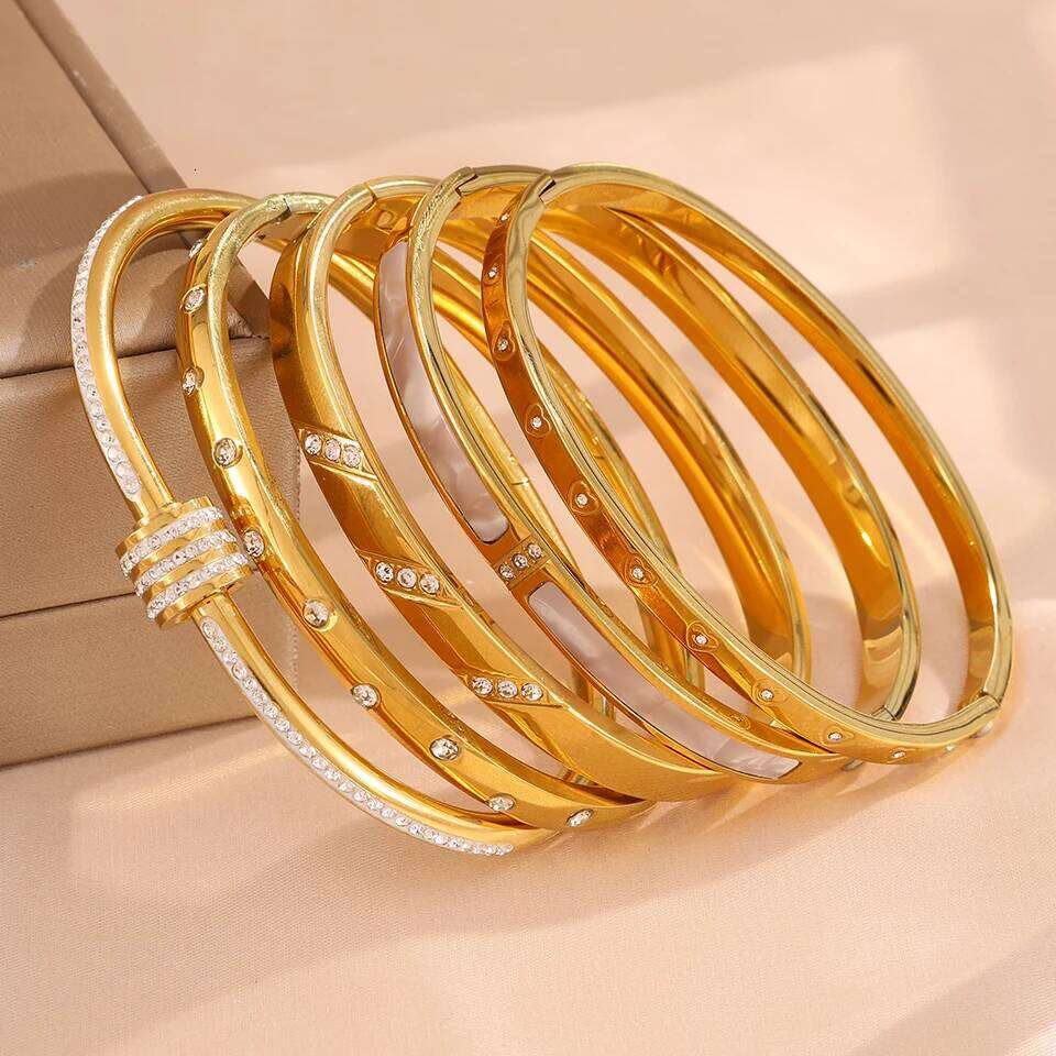 ZAKOL 5/1pcs Stainless Steel Bracelet With Shiny Zircon High-end Fashion Stacking Jewelry Birthday Party Gift for Women