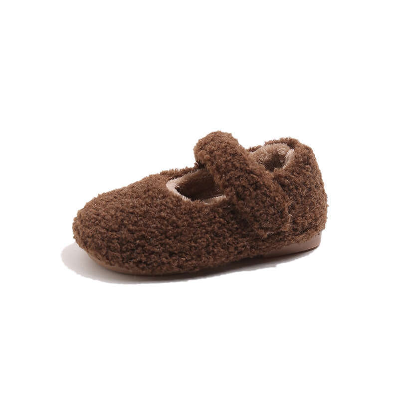 INS French Style Furry 2025 Autumn Winter New Korean Version Girls' Fleece Princess Soft Sole Loafers Cotton Shoes