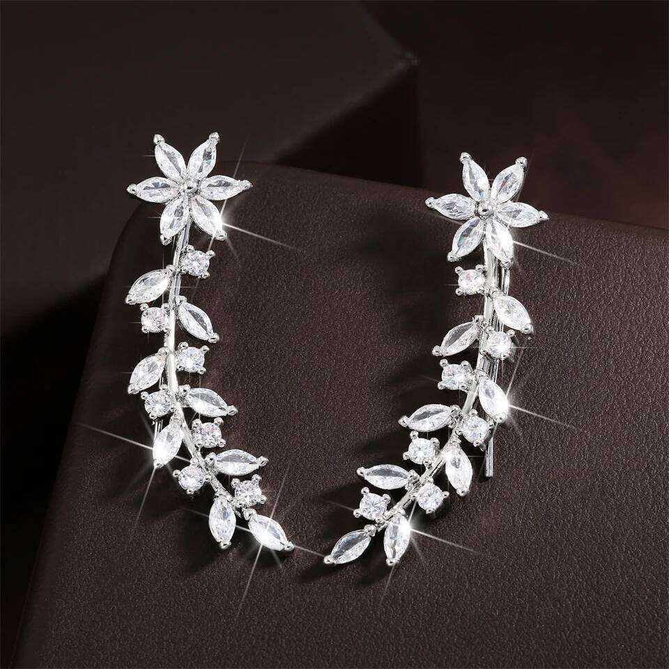 ZAKOL Aesthetic Flower Climb Earrings Dazzling CZ Zirconia Bridal Earring Exquisite Wedding Party Jewelry for Women