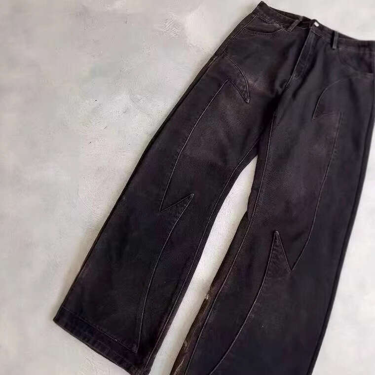 European and American Independent Station Cross-Border Foreign Trade Printed Button Large Size High Waist Washed Straight Loose Jeans for Women