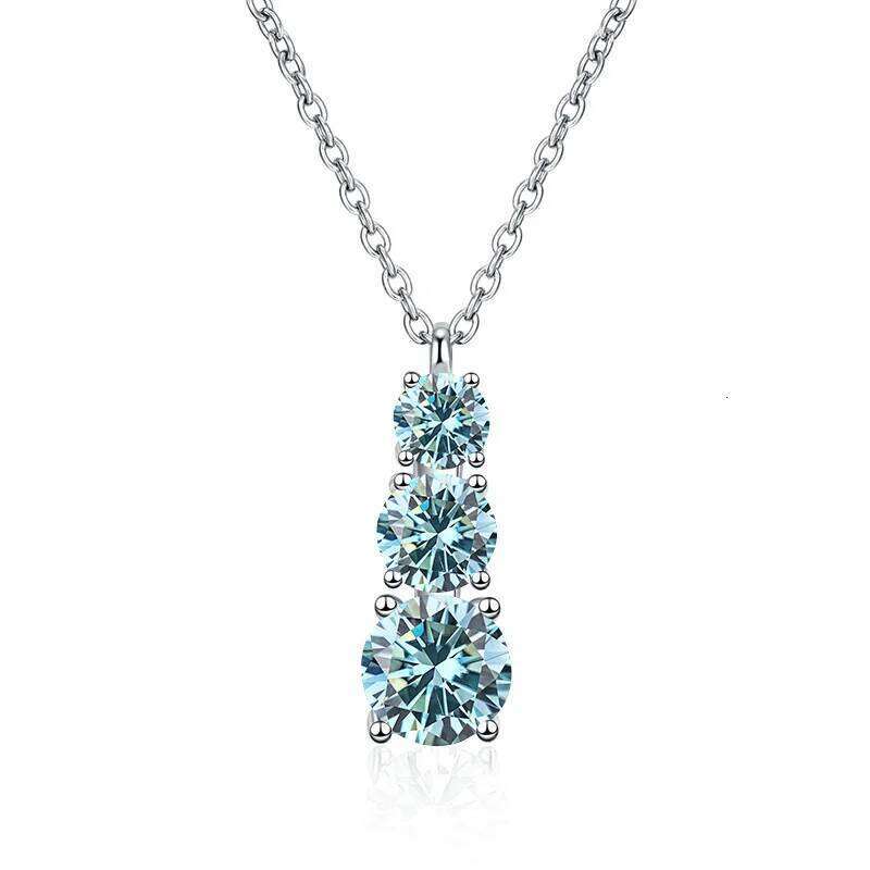 1.8 Ct 3 stone blue green white color moissanite pendant necklkace for charm lady With Certificate silver 925 jewelry gift 8b3
