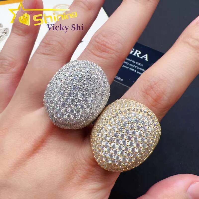 Luxury Design 925 Sterling Silver Hip Hop Ring Custom Full Diamond Rapper Iced Out Moissanite Ring