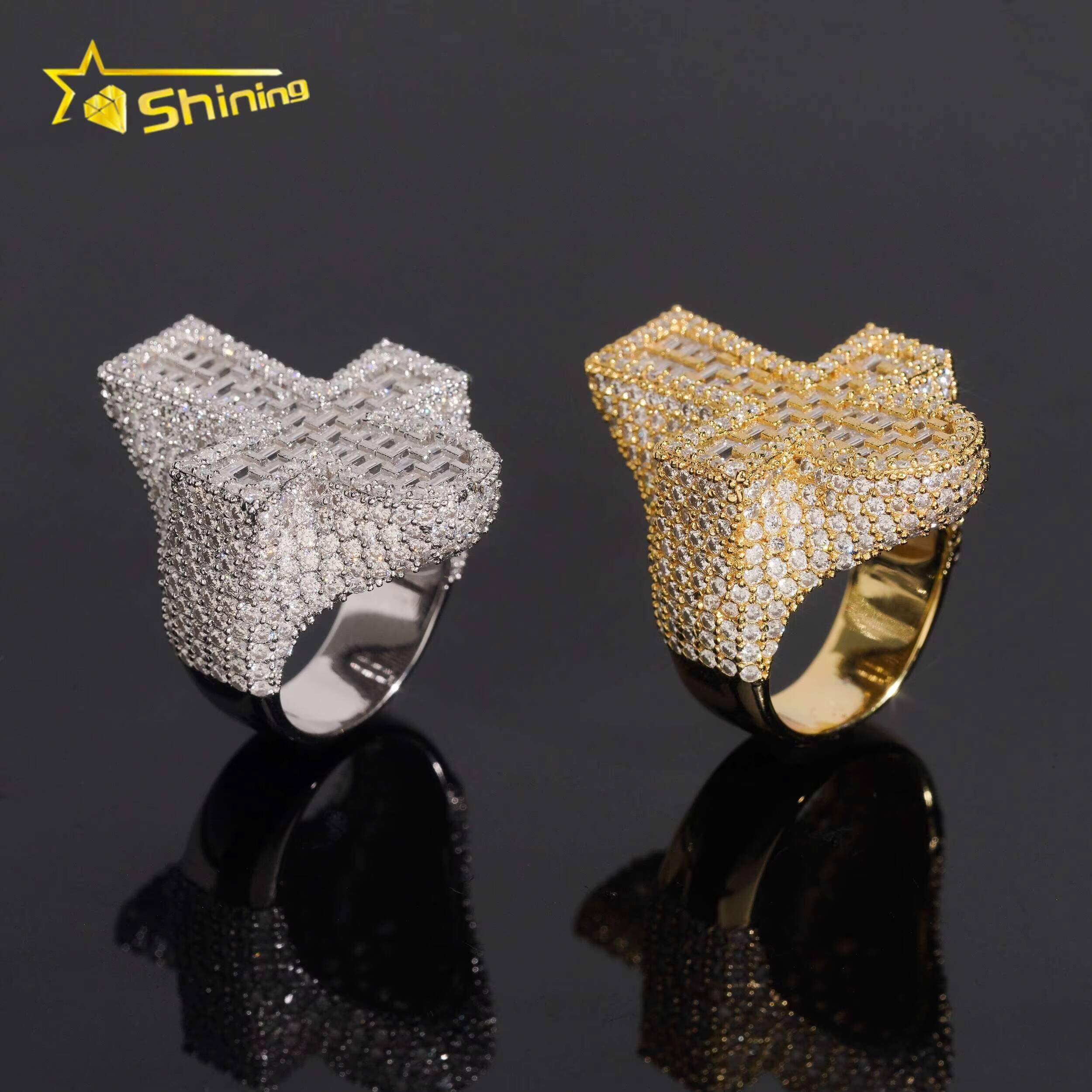 Iced Out 925 Sterling Silver Moissanite Cross Ring Custom Hip Hop VVS Moissanite Engagement Ring for Men