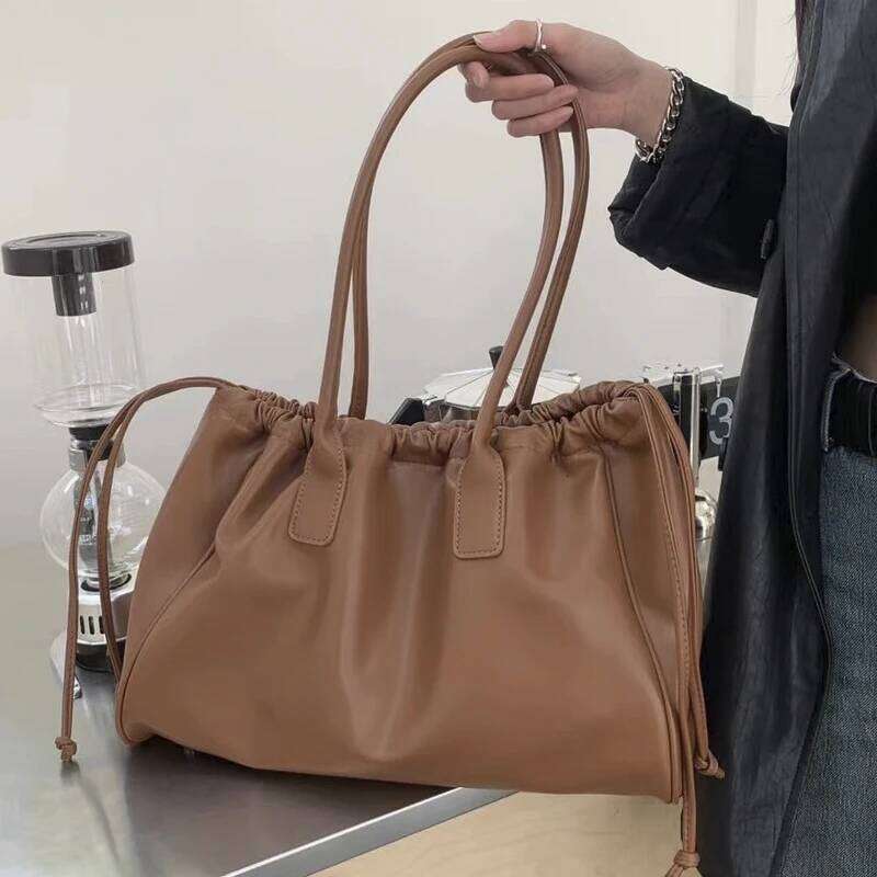 Large Capacity Casual Tote Bags And Purses Designer Handbags For Women New PU Drawstring Buckle Closure Shoulder Bag LEMON KOKO
