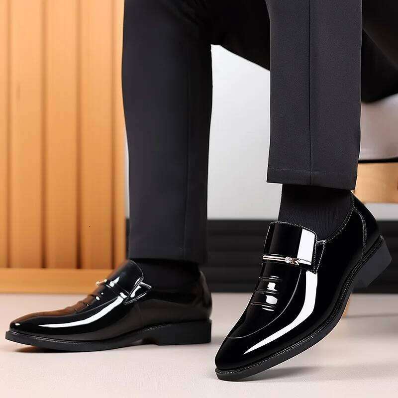 Patent leather business shoes, casual pointed-toe shoes, men's casual shoes, party and wedding extra shoes LEEGO LENS