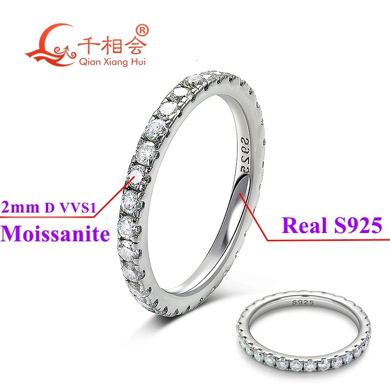 solid 2mm m Full Ring Band 925 Sterling Silver white Round Diamond Jewelry gift dating party 251225