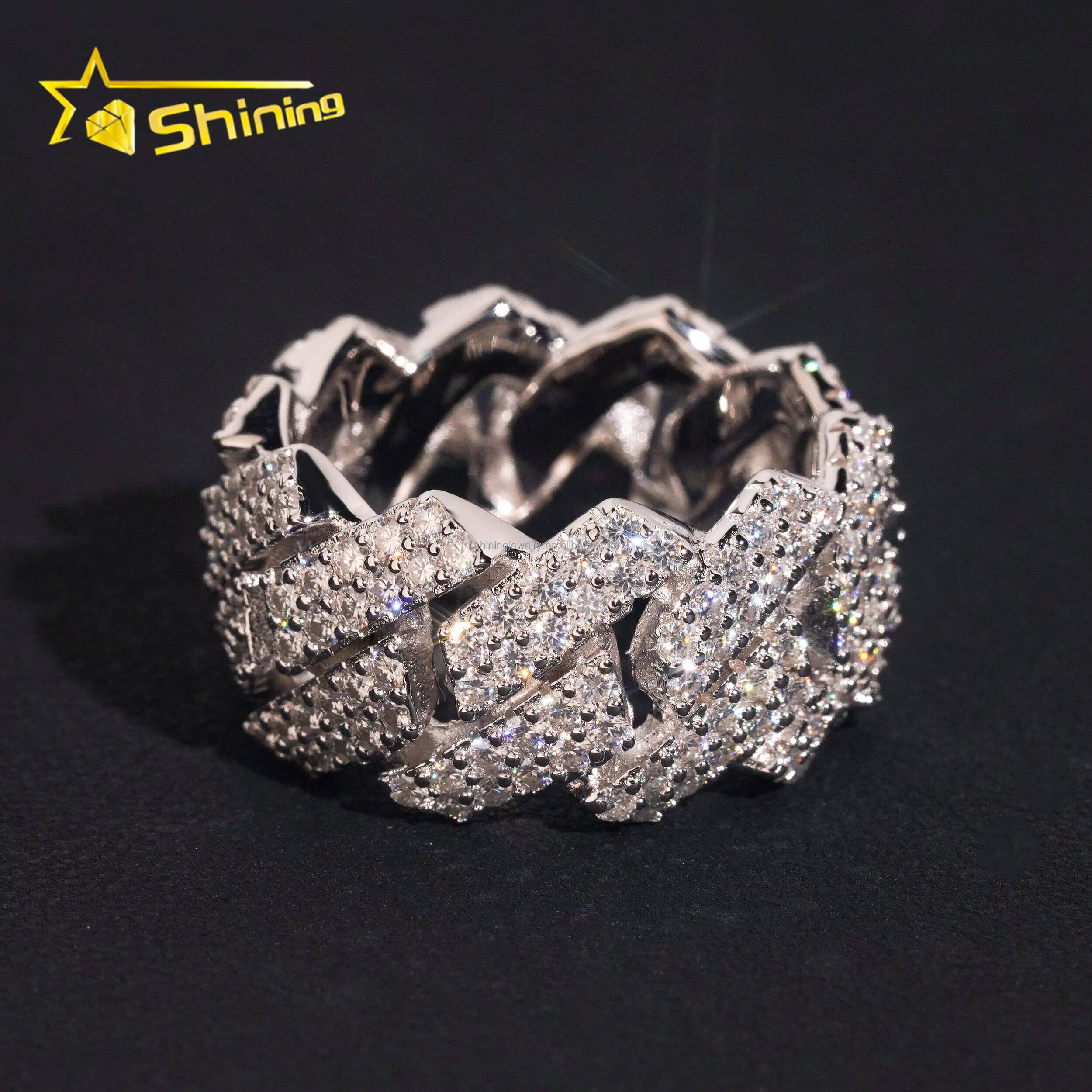 Hot Sale Iced Out Fine Man Jewelry Hip Hop 925 Silver Jewelry FL Moissanite Diamond Eternity Band Miami Cuban Ring Men