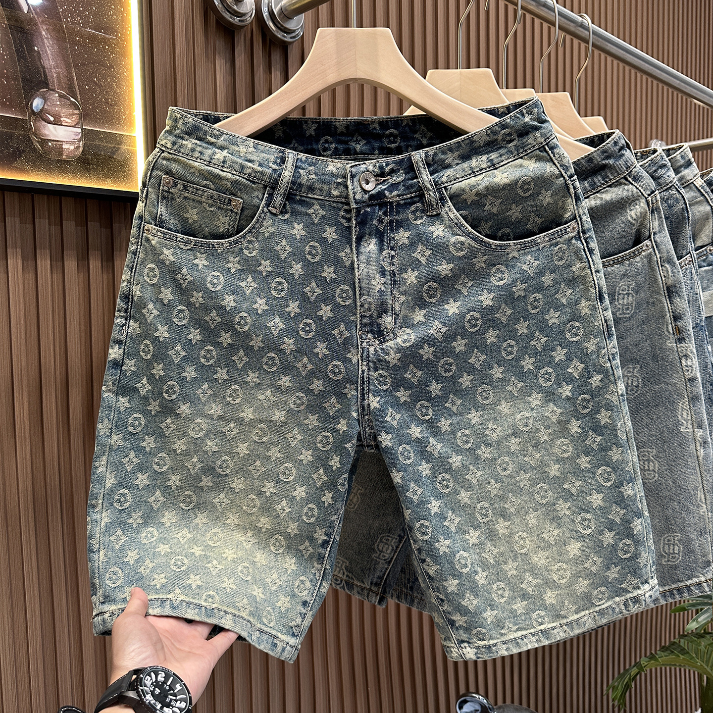 2026 Fashion Print Denim Shorts Mens Trendy Shorts Summer New Design straight-Leg Shorts Free Shipping