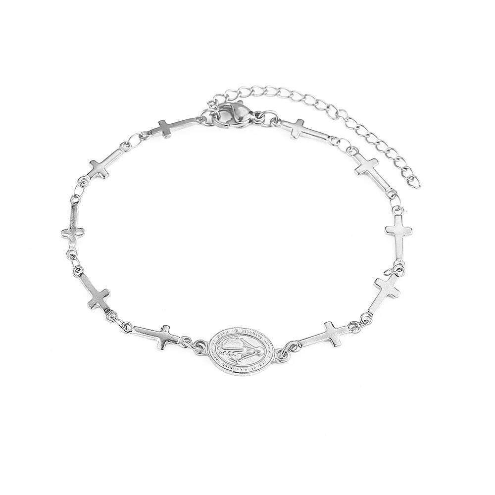 Stainless Steel Religious Totem Pendant Cross Bracelet Women Fashionable Luxury Wrist Jewellery Suitable for Everyday Wear 25H1229