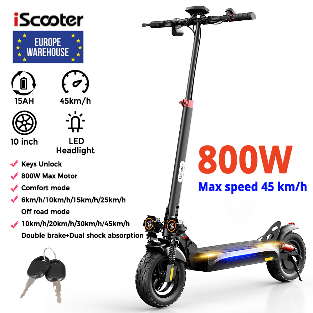 EU Warehouse iScooter iX4 800W Electric Scooter for Adults 28MPH 48V 15AH Folding Commute Off Road Electric Scooter 45 Miles Range E-Scooter With APP