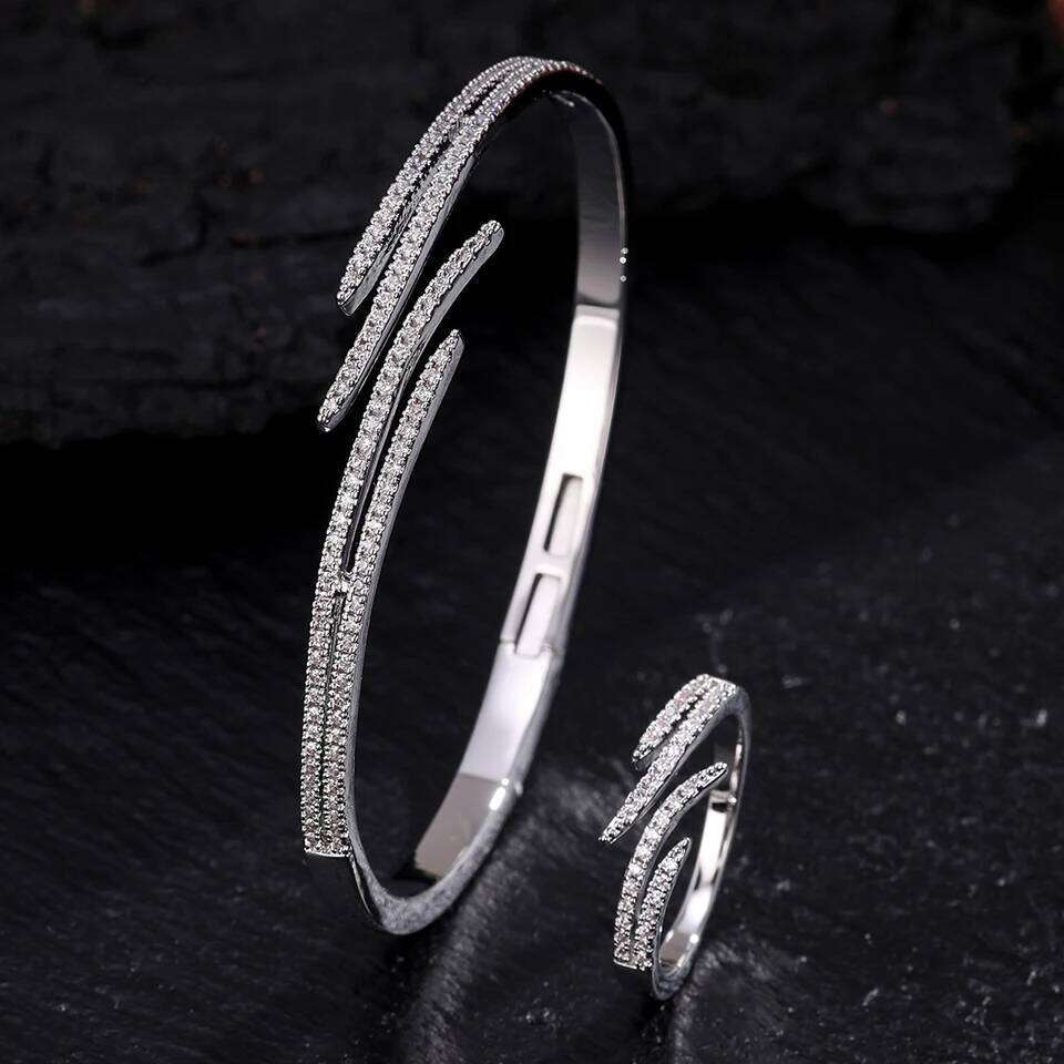 ZAKOL Classic Zircon Inlay Wing Shape Open Bracelet Ring For Women Exquisite 18K Gold Plated Fashion Aesthetic Jewelry Gift