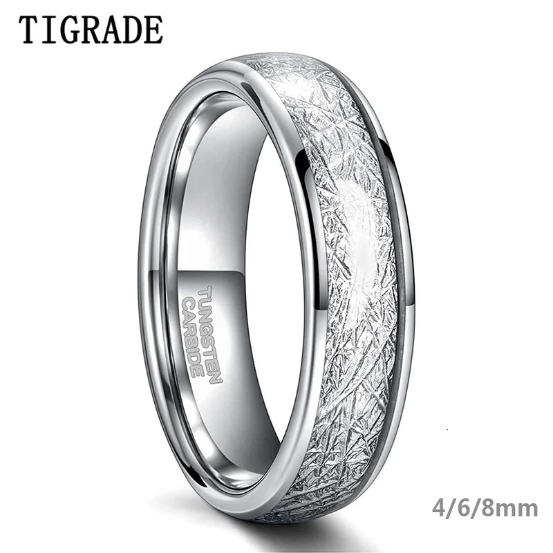 TIGRADE 4/6/8mm Tungsten Carbide Ring for Men Women Silver Color Meteorite Inlay Rings Wedding Bands for Couple Size 4-15 251224
