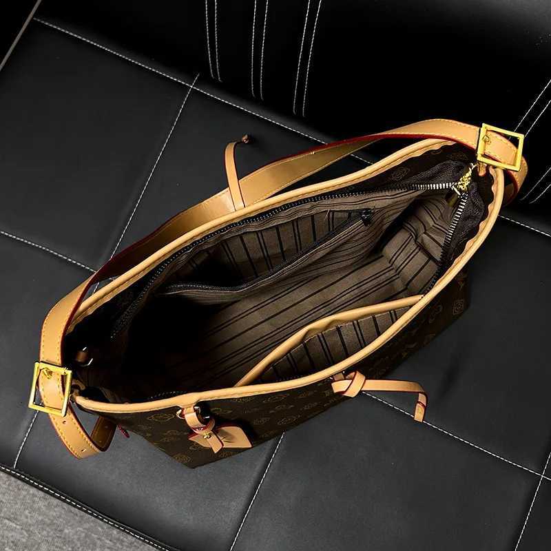 Vintage Monogram Bucket Tote Women Spacious Shoulder Bag Distressed Cowhide Commuter Essential Airport Security Ready H251229