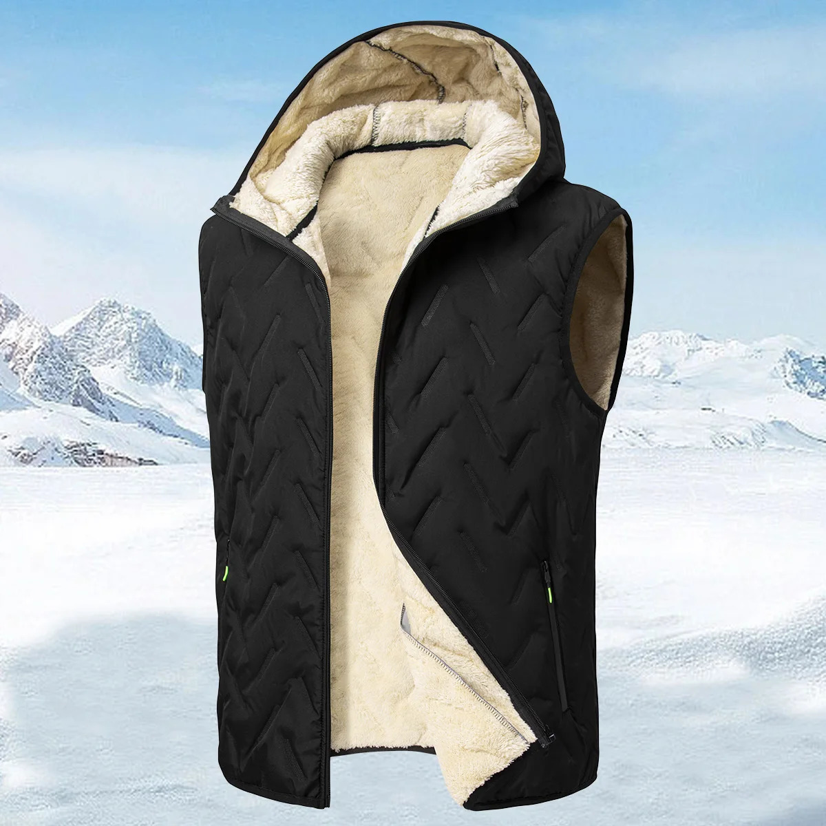 Mens autumn and winter thickened down vest with hood comfortable warm suitable for daily life shopping travel 251225